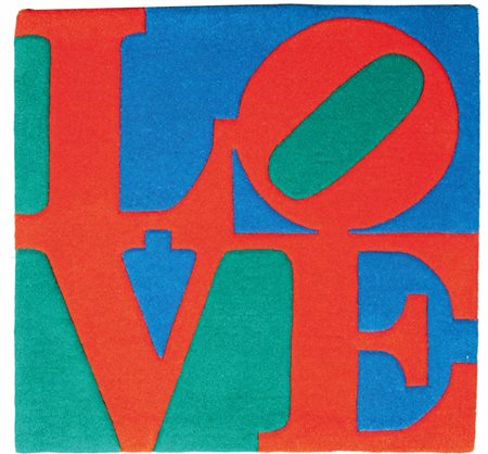 ROBERT INDIANA (1928-2018) Classic lovetappeto cardato a mano cm 77x77...