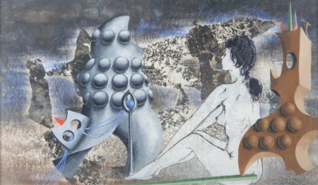 MARCEL JEAN (1900-1994) L'Hermine et les armures 1973gouache cm 26 5x43 5...