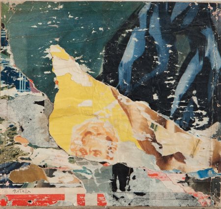 MIMMO ROTELLA (1918-2006) Una testa lontana 1960décollage su tela cm 30x33...