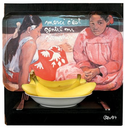 BEN VAUTIER (1935-) Merci c'est gentil mr Gaughin 1994smalti e oggetti su...