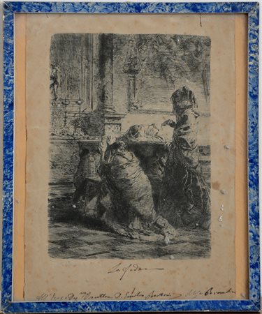 Mosè Bianchi (Monza 1840 - 1904)"La fede" acquaforte (cm 32x23.5) Firma e...
