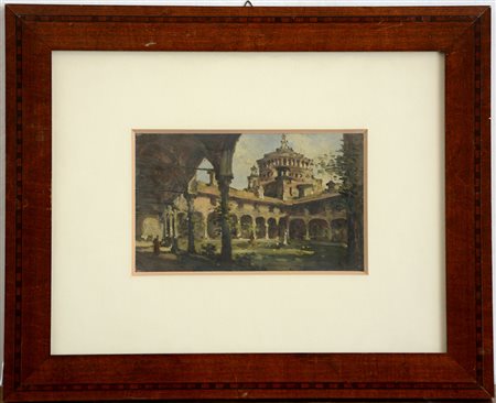 Ignoto "Chiostro di Sant'Ambrogio" olio su tavola (cm 13x21) In cornice