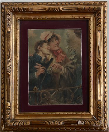 Giacomo Campi (Milano 1846 - 1921)"Al balcone" acquerello su carta (cm 33x24)...
