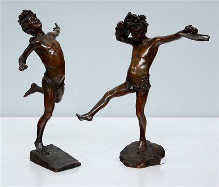 Giuseppe Renda (Polistena 1859 - Napoli 1939)"Danzatori" coppia di sculture...