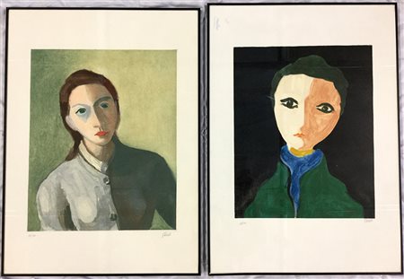 Virgilio Guidi Coppia di litografie raffiguranti volti (fogli cm 70x49)...
