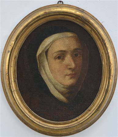 Scuola del secolo XVIII "Ritratto di santa" olio su tela ovale (cm 34,5x30)...