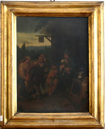 Scuola del secolo XIX "Zampognari" olio su tela (cm 45x34,5). In cornice...