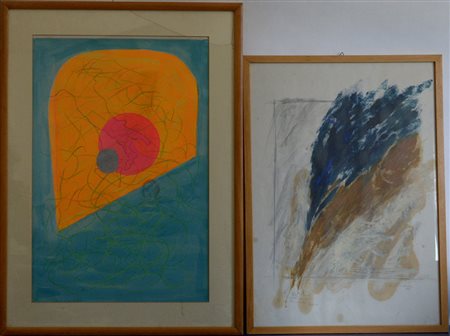 Lotto di due opere a tecnica mista di autori e dimensioni differenti, in...