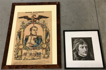 Lotto composto da grande xilografia colorata con ritratto Napoleonico, epoca...