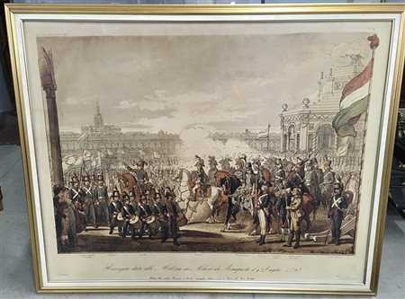 Grande pannello con riproduzione di incisione inerente l'esercito del Regno...