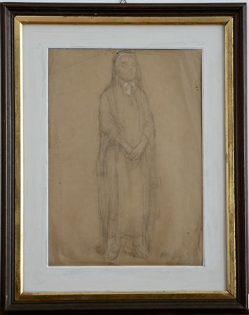 Ignoto del XIX Secolo "Studio per figura" disegno a matita e biacca su carta...