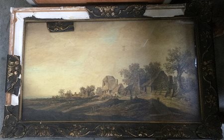 Scuola del secolo XX "Paesaggio" olio su tavola (cm 37,5x63) (gravi difetti...