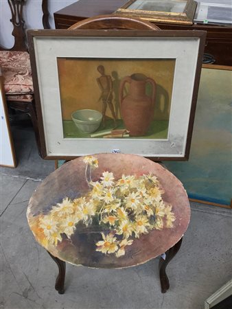 Lotto composto da un dipinto ad olio raffigurante natura morta in cornice e...