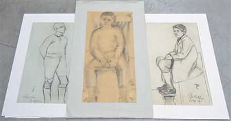 Gruppo di sei disegni di grande formato, alcuni firmati (difetti)