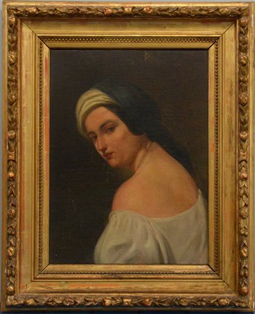 Ignoto "Ritratto femminile" olio su tela (cm 70x50) Reca firma non coeva...