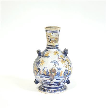 Vaso a fiasca in ceramica con decoro all'orintale (h cm 32) (difetti)