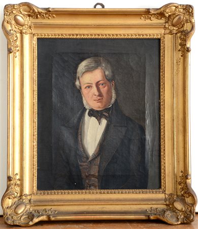 Angelo Tessaro "Ritratto di gentiluomo" olio su tela (cm 29x23) Firmato sulla...