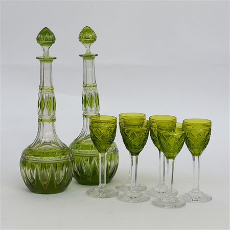 Manifattura di Boemia, lotto composto da due bottiglie con tappo e sei...