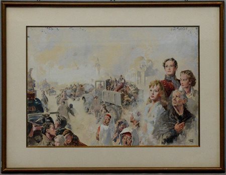 Firma indecifrata "Venti di guerra" tecnica mista su carta (cm 34x50) firmata...