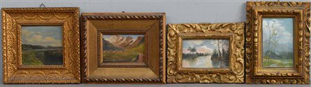 Lotto composto da quattro dipinti ad olio raffiguranti paesaggi, di cui due...