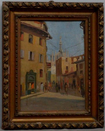 Panichi "Milano vecchia Via Laghetto" olio su compensato (cm 40x 30), firmato...