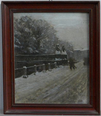 Enrico Intraina (Milano 1870-1945) "Milano ponte in Via San Damiano" olio su...