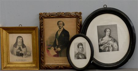 Lotto composto da quattro stampe raffiguranti una nobildonna, il barone...