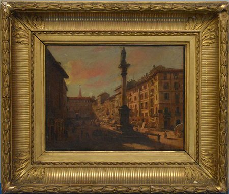 Maestro lombardo del XIX Secolo "La piazzetta del Verziere" olio su tela (cm...