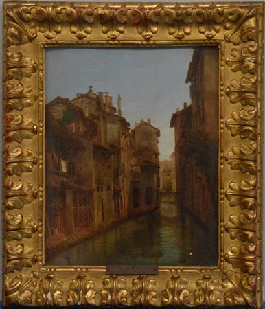 Bisson Bisson (Francia 1856 - 1939)"Case sul canale"olio su cartone (cm...