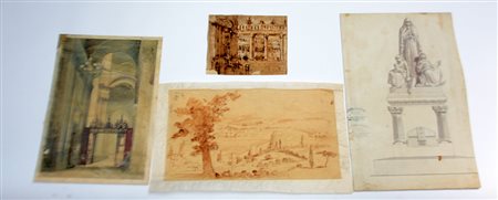 Cartella contenente quattro disegni dei secolo XVIII/XIX (difetti)