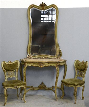 Fornitura da ingresso composta da una consolle con specchiera in legno...