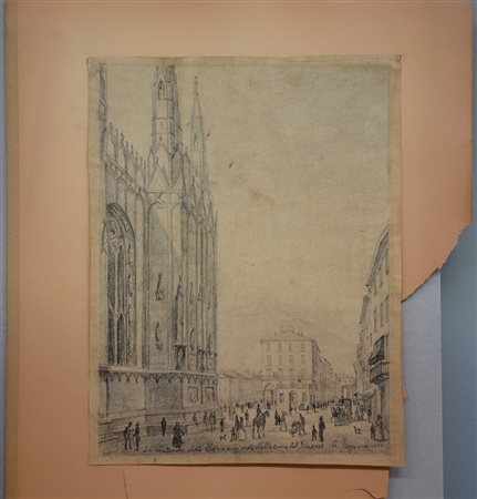 Maestro lombardo del XIX Secolo"La contrada dei Borsieri vista dalla Corsia...