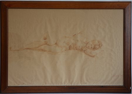 Firma indecifrata, "Nudo femminile" pennarello su carta (cm 60x90) firmato e...
