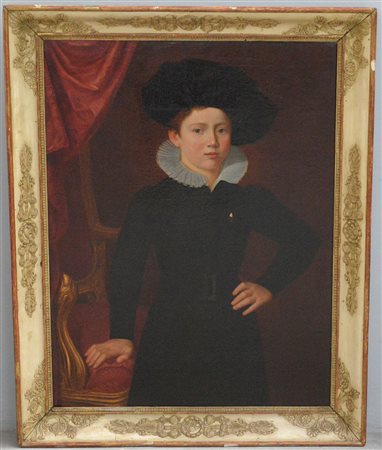 Scuola del secolo XIX “Ritratto di giovinetto” olio su tela (cm 86x66). In...