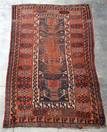 Tappeto Loristan, Persia fine secolo XIX. Decoro geometrico su fondo verde cm...