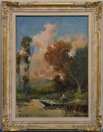 "L'ansa del Po'" olio su tela (cm 70x50) Firmato in basso a sinistra. In cornice