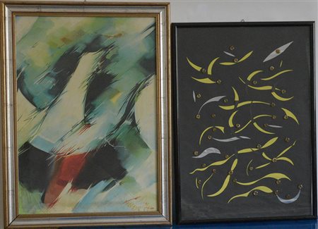 Lotto composto da una riproduzione e una composizione con bottoni. Misure...