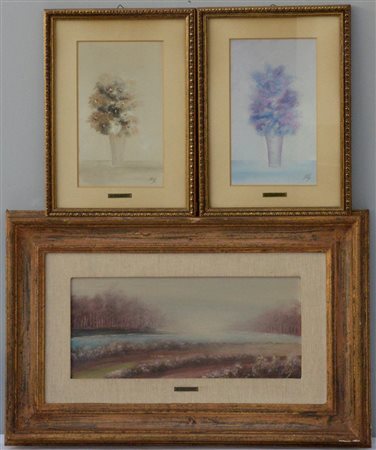 Ignoto, lotto composto da tre olii su cartone telato raffiguranti un...