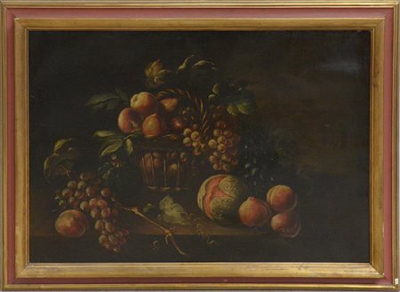 Ignoto, "Natura morta con frutta", olio su tela (cm 70x100), secolo XX, in...