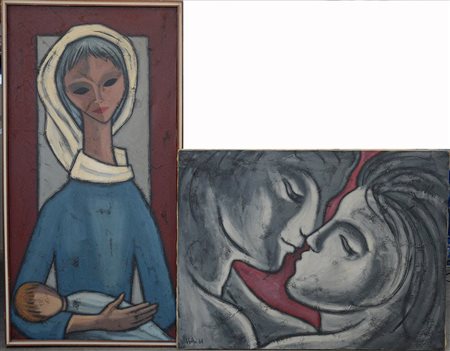 Alberto Volpi - lotto di due dipinti figurativi ad olio su tela, misure...