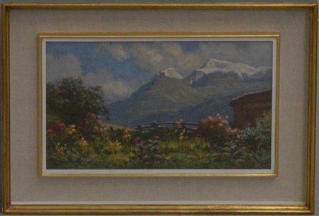 Ercole Garavaglia - "Paesaggio montano", olio su compensato (cm 27x44),...