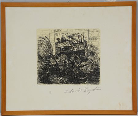 Antonio Ligabue (Zurigo 1899 - Gualtieri 1965)"Lotta di galli"acquaforte...