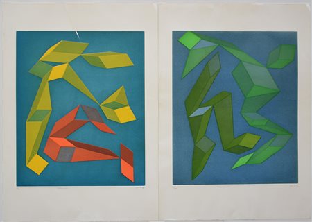 Achille Perilli (Roma 1927)lotto composto da due acqueforti a coloriciascun...