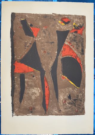 Marino Marini (Pistoia 1901 - Viareggio 1980)"Cavalier Noir et Rouge sur Fond...