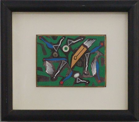 Sergio Dangelo (Milano 1932)"Senza titolo" tecnica mista e collage materico...