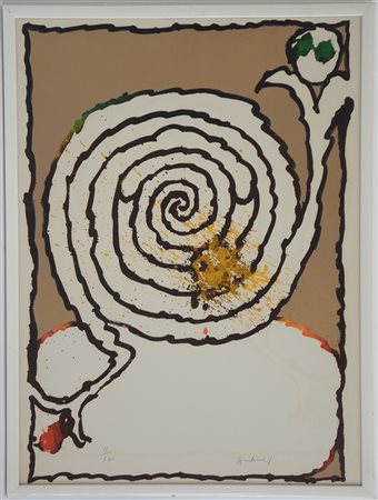 Pierre Alechinsky (Bruxelles 1927)"Senza titolo" litografia a coloricm...