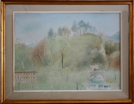 Umberto Lilloni (Milano 1898 - 1980)"La punta di Bellagio" 1942olio su tela,...