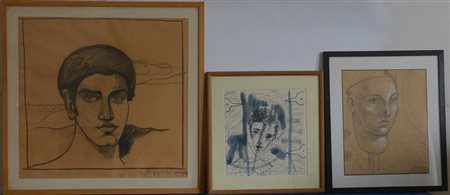 Lotto di tre opere figurative a tecnica mista di autori e misure differenti,...