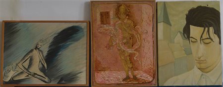 Lotto di tre opere figurative di autori e tecniche differenti (cm 30x40), due...
