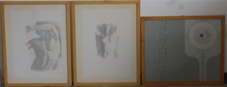 Lotto di cinque opere figurative di autori, tecniche e misure differenti, in...